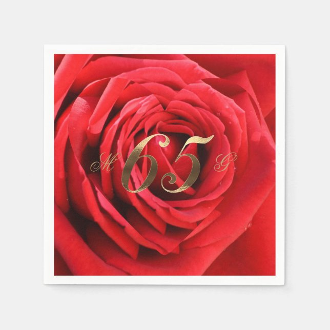 65th Wedding Anniversary Red Roses Heart Elegant Napkin (Front)