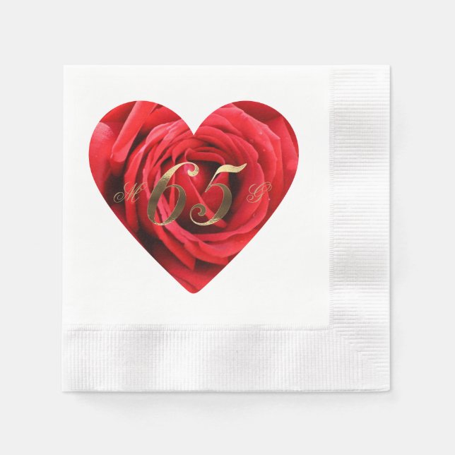 65th Wedding Anniversary Red Roses Heart Elegant Napkin (Front)