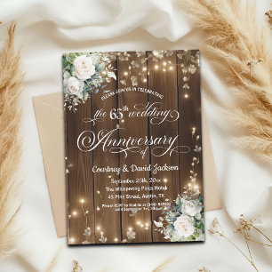 65th Wedding Anniversary Rustic String Lights  Invitation