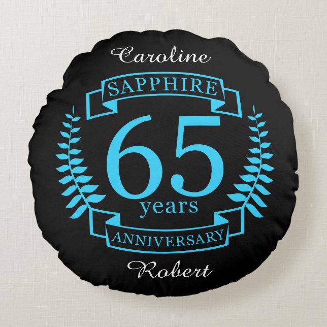 65th Wedding ANNIVERSARY SAPPHIRE Round Cushion (Front)
