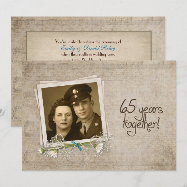 65th Wedding Anniversary Vow Renewal Invitation (Front/Back)