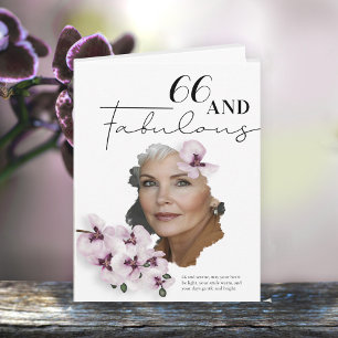 66 & Fabulous Orchid Photo Birthday Greeting Card