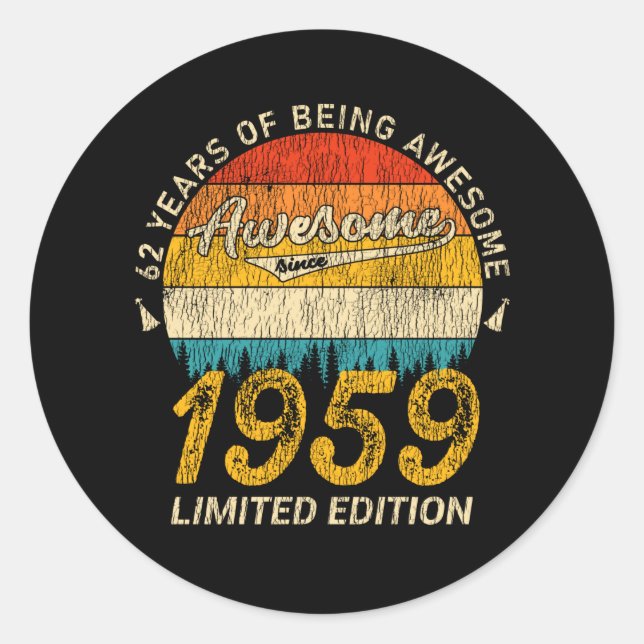 66 Year Old 1959 Retro Awesome 66th Birthday Gift Classic Round Sticker (Front)