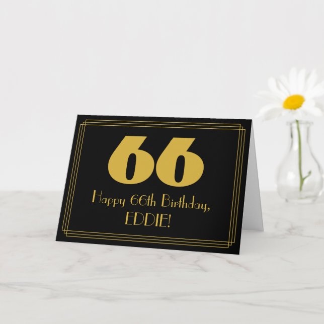 66th Birthday: Art Deco Inspired Look "66" & Name Card (Small Plant)