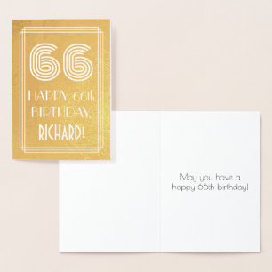 66th Birthday – Art Deco Inspired Look "66" + Name Foil Card