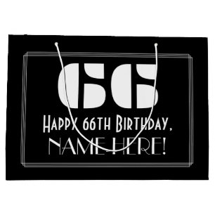 66th Birthday ~ Art Deco Inspired Look "66" + Name Large Gift Bag
