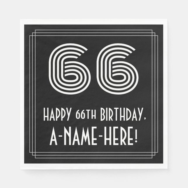 66th Birthday: Art Deco Inspired Look "66" + Name Napkin (Front)