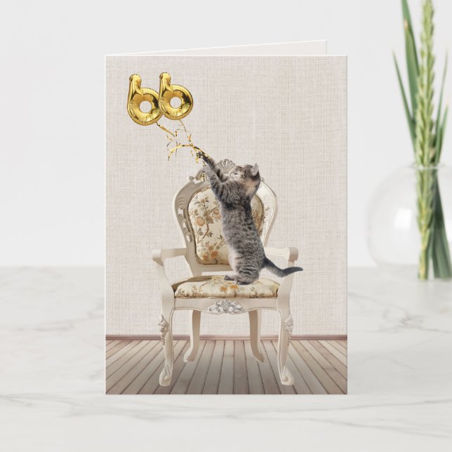 66th Birthday Balloons and Tabby Cat Card (Front)
