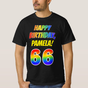 66th Birthday — Bold, Fun, Rainbow 66, Custom Name T-Shirt