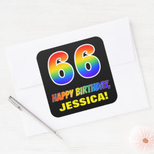 66th Birthday: Bold, Fun, Simple, Rainbow 66 Square Sticker