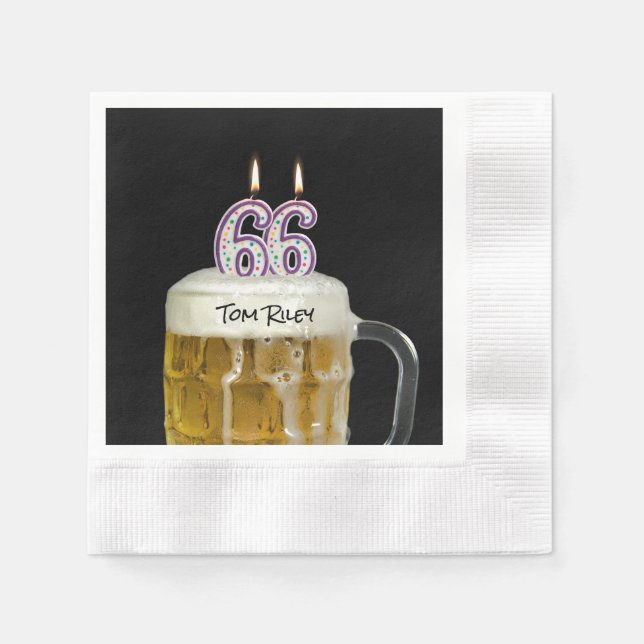 66th birthday candles in beer napkin (Front)