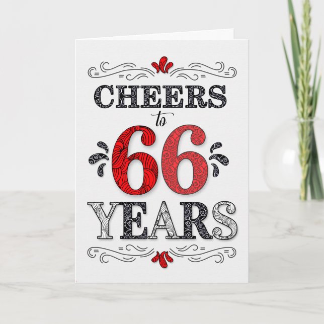 66th Birthday Cheers in Red White Black Pattern Card (Front)