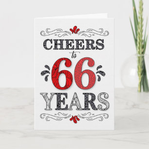 66th Birthday Cheers in Red White Black Pattern Card