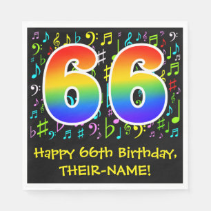 66th Birthday - Colorful Music Symbols, Rainbow 66 Napkin