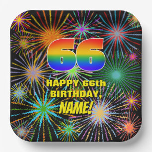 66th Birthday: Colourful, Fun Celebratory Firework Paper Plate