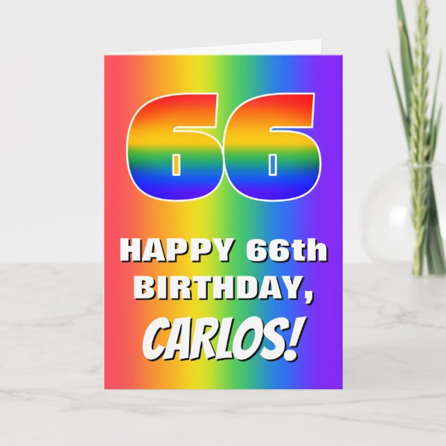 66th Birthday: Colourful, Fun Rainbow Pattern # 66 Card (Front)