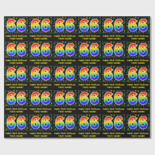 66th Birthday: Colourful Music Symbols, Rainbow 66 Wrapping Paper