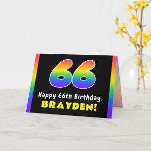 66th Birthday: Colourful Rainbow # 66, Custom Name Card