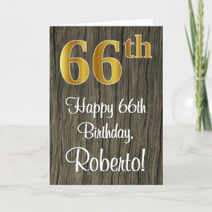 66th Birthday: Elegant Faux Gold Look #, Faux Wood Card