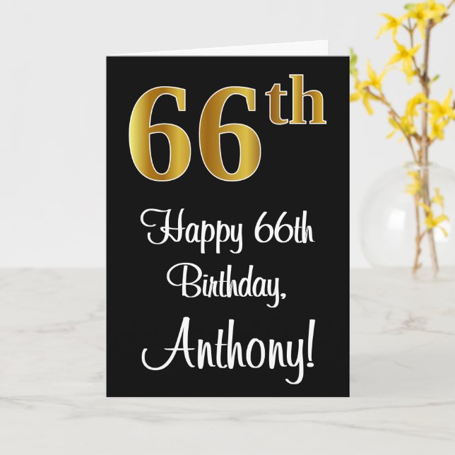 66th Birthday ~ Elegant Luxurious Faux Gold Look # Card (Yellow Flower)
