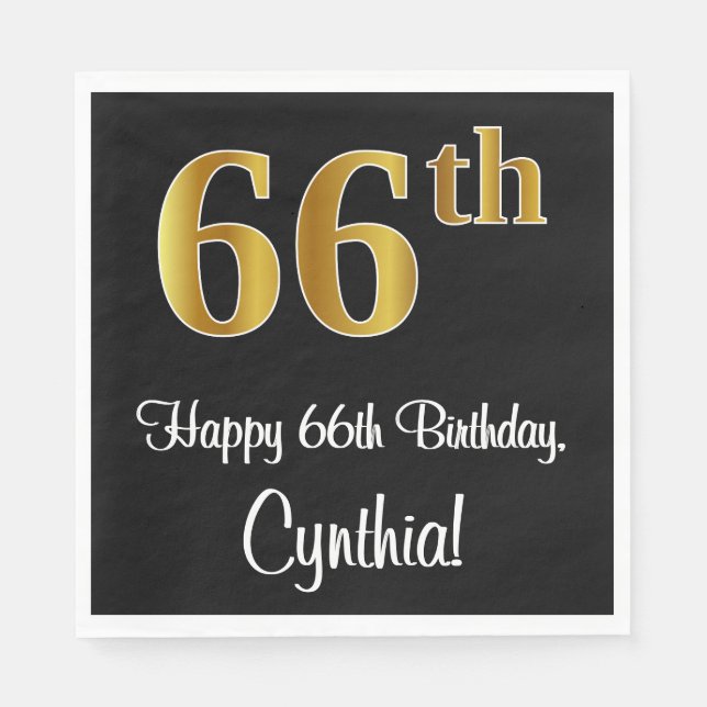 66th Birthday ~ Elegant Luxurious Faux Gold Look # Napkin (Front)