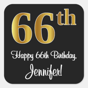 66th Birthday – Elegant Luxurious Faux Gold Look # Square Sticker