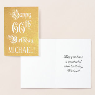 66th Birthday: Elegant, Ornate Script; Custom Name Foil Card