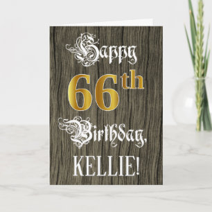 66th Birthday: Faux Gold Look + Faux Wood Pattern Card