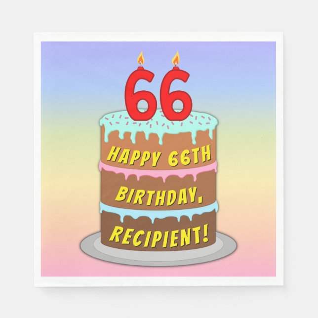66th Birthday: Fun Cake and Candles + Custom Name Napkin (Front)
