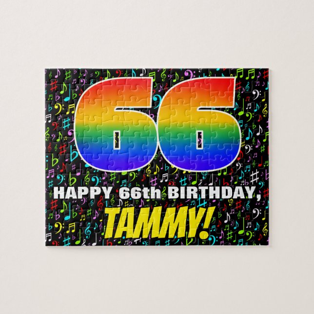 66th Birthday — Fun, Colorful Music Symbols & “66” Jigsaw Puzzle (Horizontal)