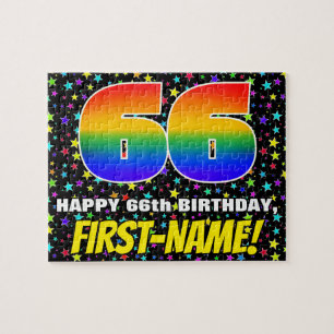 66th Birthday — Fun, Colorful Star Field Pattern Jigsaw Puzzle