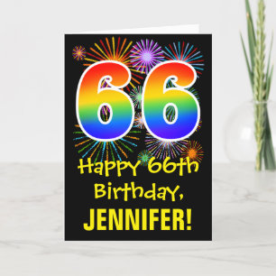 66th Birthday: Fun Fireworks Pattern + Rainbow 66 Card