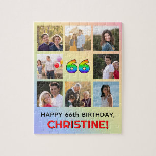 66th Birthday: Fun Rainbow #, Custom Name & Photos Jigsaw Puzzle