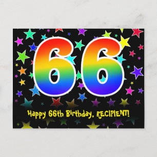 66th Birthday: Fun Stars Pattern, Rainbow 66, Name Postcard