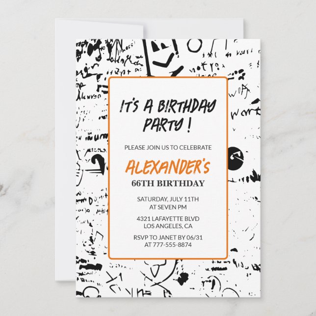 66th birthday invitations Men Graffiti Paint  (Front)