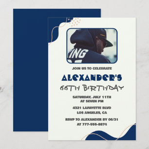 66th birthday invitations Men Navy Simple Photo