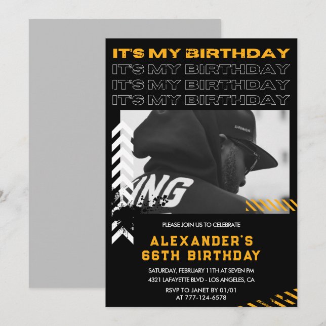 66th birthday invitations Men Photo Spray paint (Front/Back)