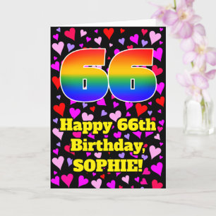 66th Birthday: Loving Hearts Pattern, Rainbow # 66 Card