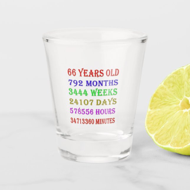 66th Birthday Milestones Shot Glass (Front)