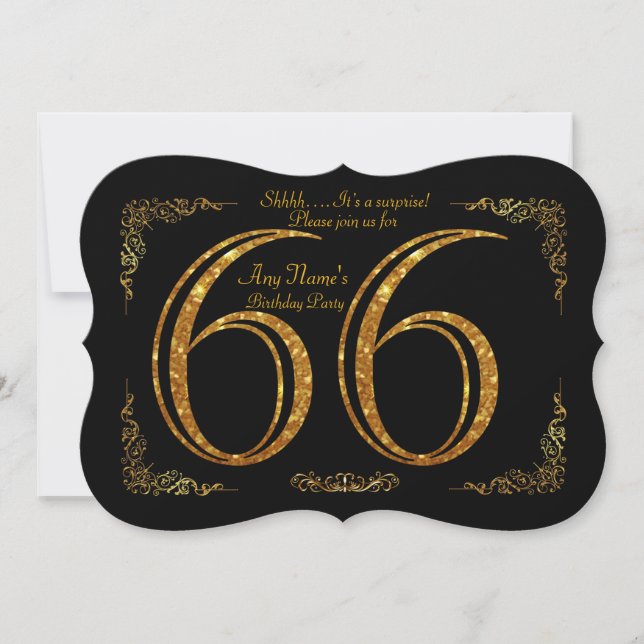 66th,Birthday party 66th,great Gatsby,black & gold Invitation (Front)