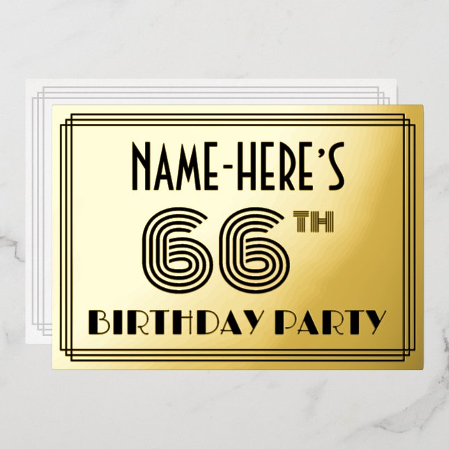 66th Birthday Party — Art Deco Style “66” & Name (Front/Back)