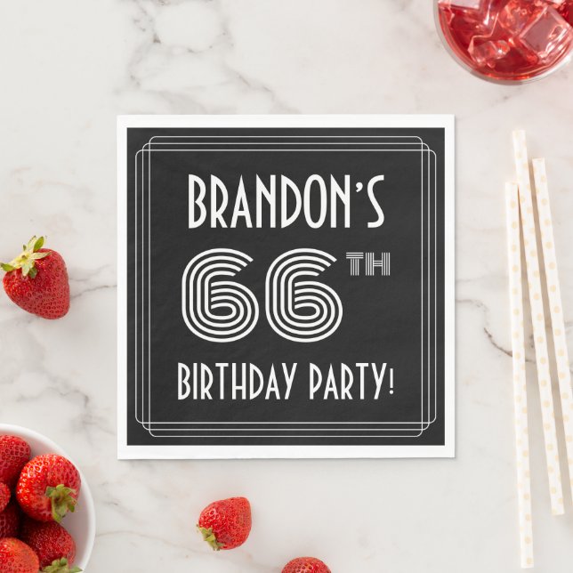 66th Birthday Party: Art Deco Style + Custom Name Napkin (Insitu)