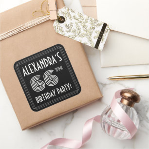 66th Birthday Party: Art Deco Style & Custom Name Square Sticker