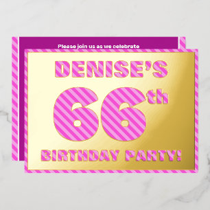 66th Birthday Party — Bold, Fun, Pink Stripes # 66