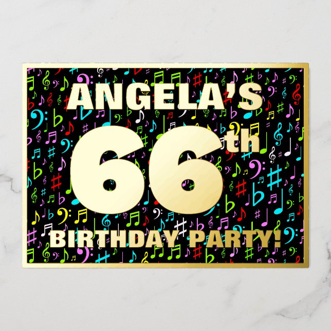 66th Birthday Party — Fun, Colourful Music Symbols (Front)