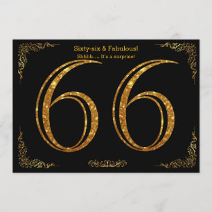 66th Birthday party,Gatsby styl,black gold glitter Invitation