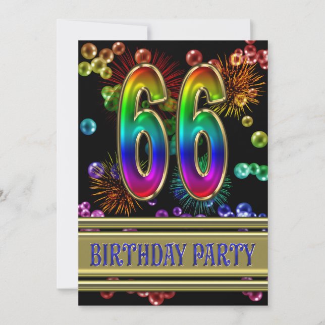 66th Birthday party Invitation with bubbles (Front)
