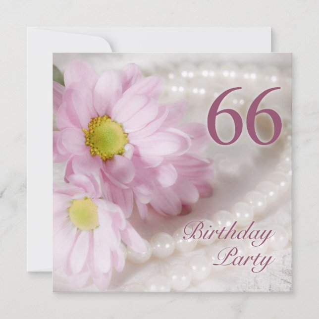 66th Birthday party invitation with daisies (Front)