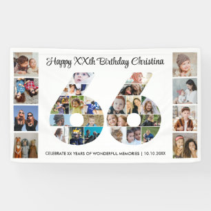 66th Birthday Party Number 66 Photo Collage Banner