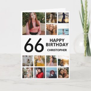 66th Birthday Photo Collage 13 Photos Black White Card